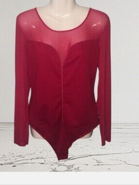 NEW•XL•Sugared +Bronzed Red Sheer Sweetheart Neckline Bodysuit